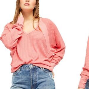Free People Coral Santa Clara Slouchy Hippy Thermal Top